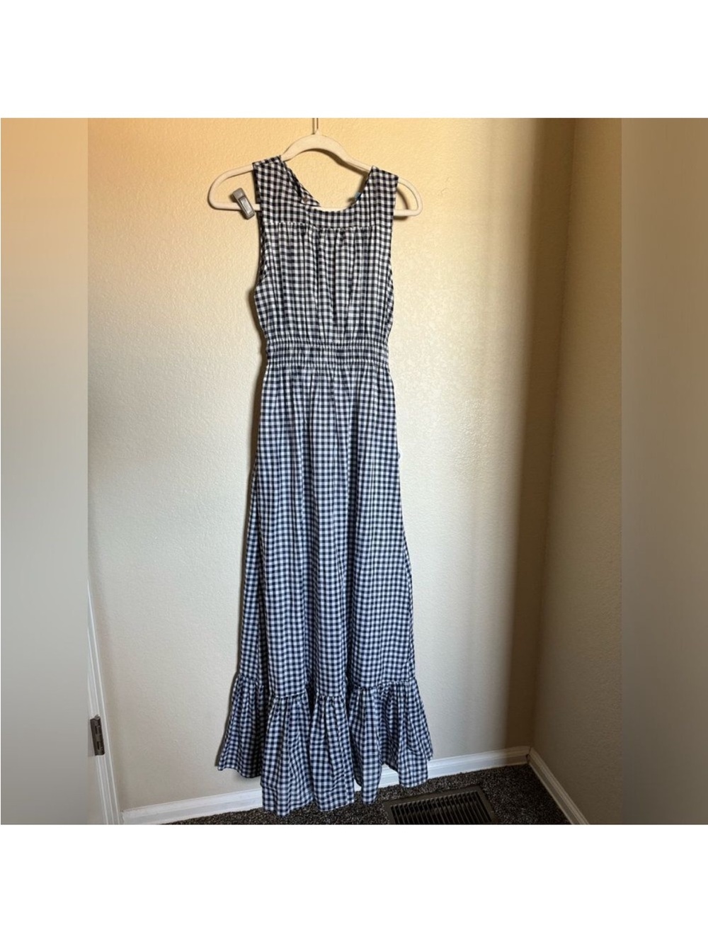 Draper James sz Small Navy White Gingham Check Maxi Dress sundress cotton summer - Picture 2 of 9